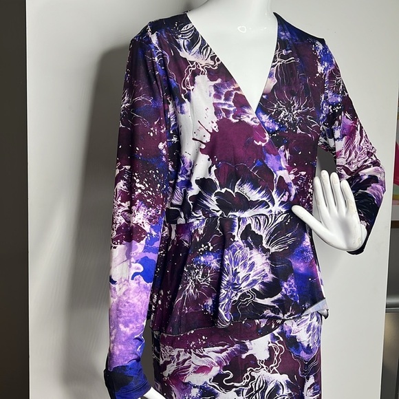 Roberto Cavalli Sz L Midi Peplum Long Sleeve Poly Lycra Dress - Picture 3 of 10